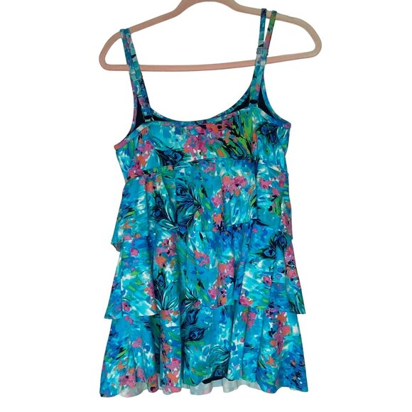 Inches Away Womens Size 12 Blue Tropical Tiered Swimsuit Dress Built-In Padded C - Picture 4 of 12